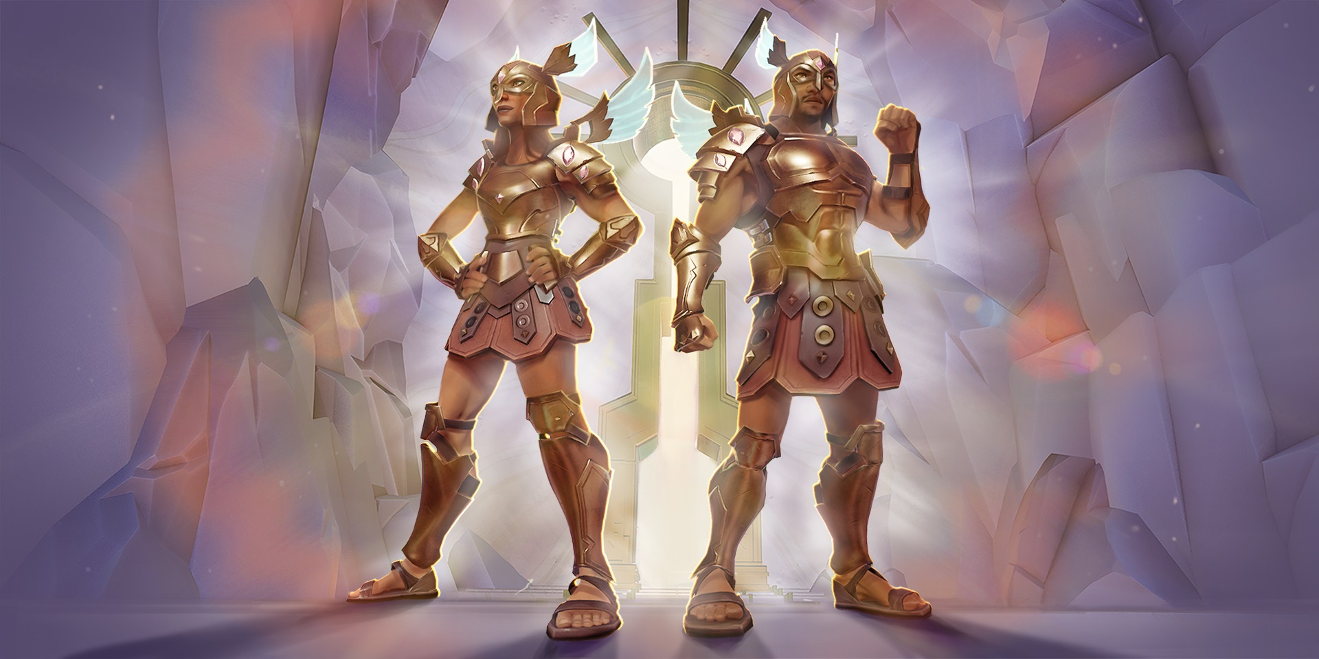 Two heroic-looking Slayers wearing bronze, winged armour